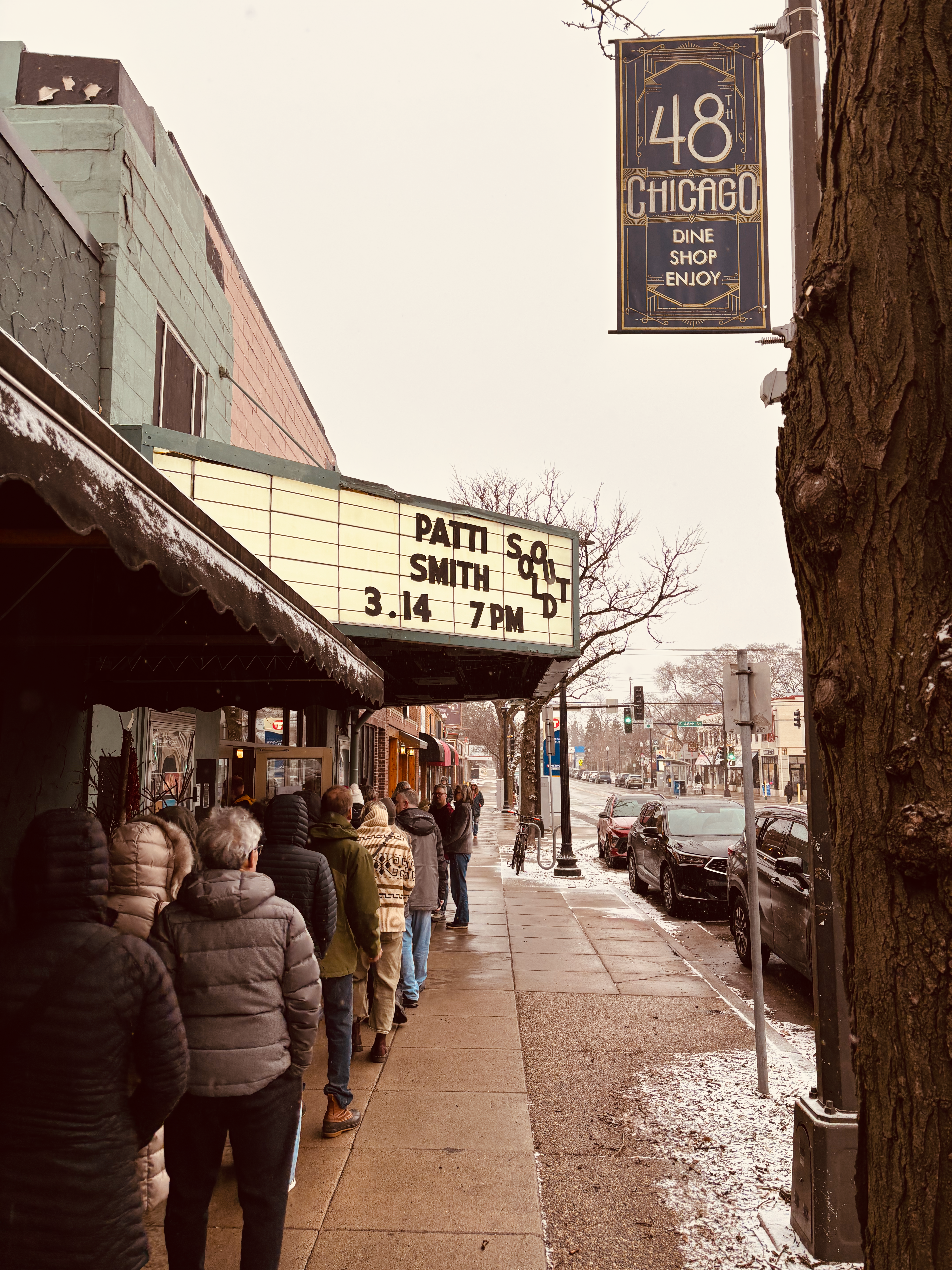 a theater marquee advertising the sold out Patti Smith show